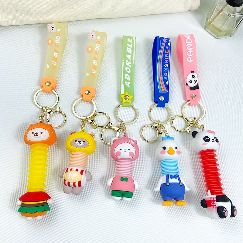 Wholesale Creative Telescopic Glue Drop Doll Key Chain Cute Cartoon Car Women's Book Bag Pendant Rubber Couple Small Gift
