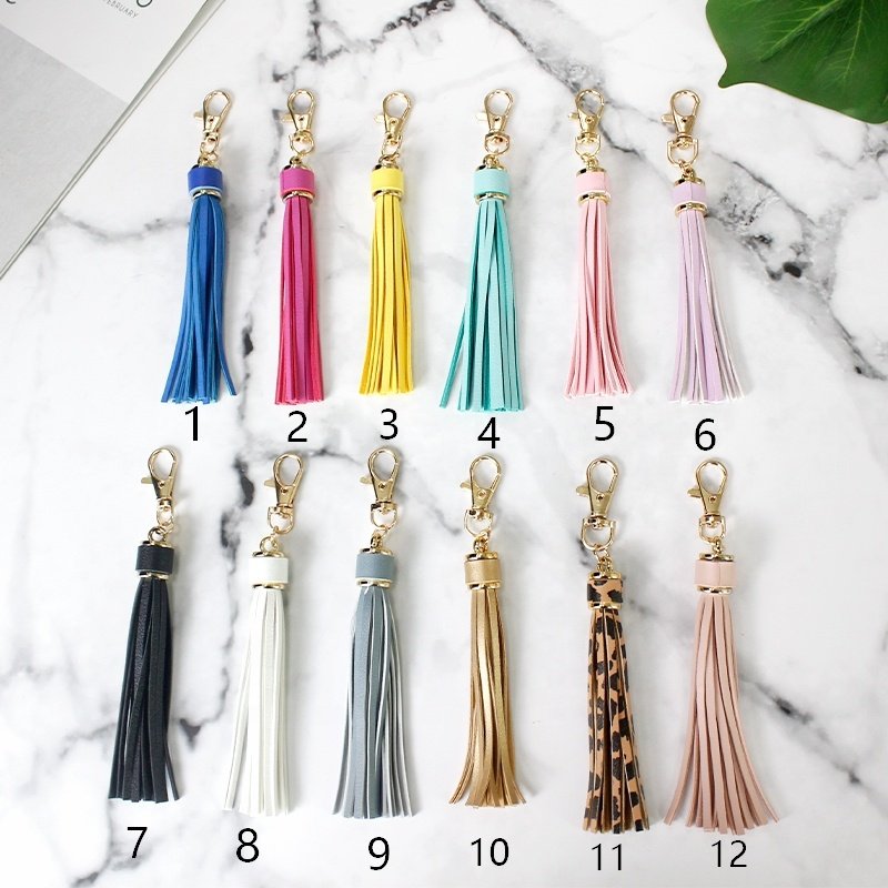 Golden Metal CapsLobster Swivel Keychain Tassels Purse Handbag Phone Car Key Jewelry DIY Crafts Jewelry Making PU Leather Tassel