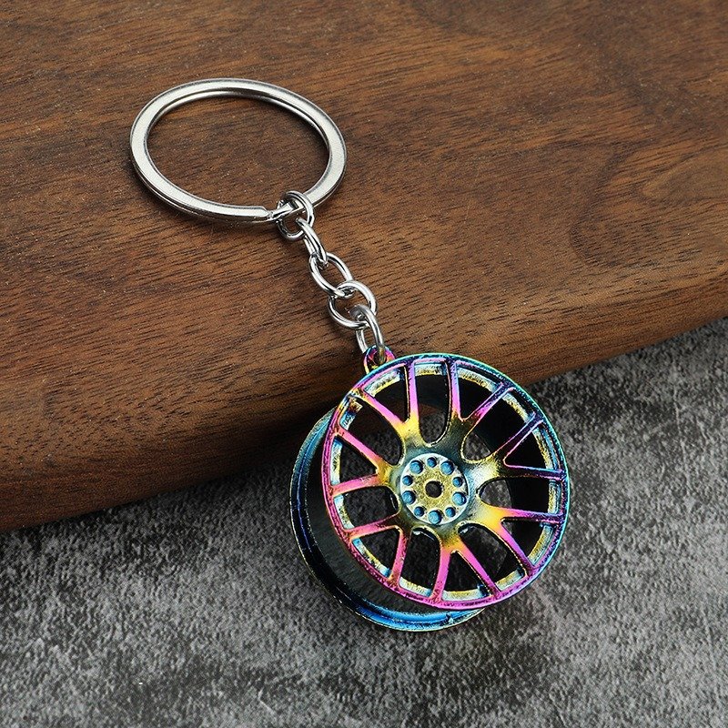 Custom Logo Metal Keychain Car Accessories 3d Turbo Shock Absorber Gear Brake Disc Wheel Hub Key Ring Pendant