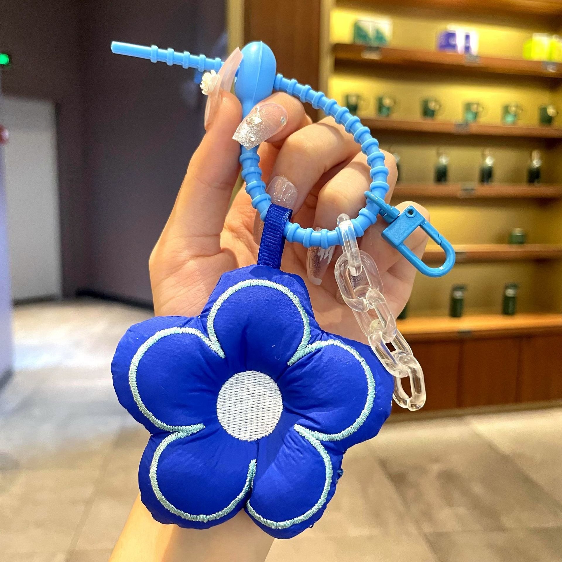 New Stylish Cute Cotton Cloth Rose Flower Keychain Pompom keychain Keyring Pendant Pom Pom Flower Keychain Flower