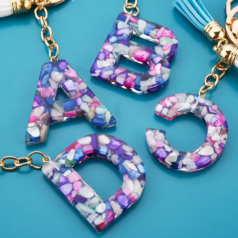 Wholesale Tassel Keychains for Keys Women Jewelry A-Z Letters Initial Resin Handbag Pendant Cute Keychain Accessories