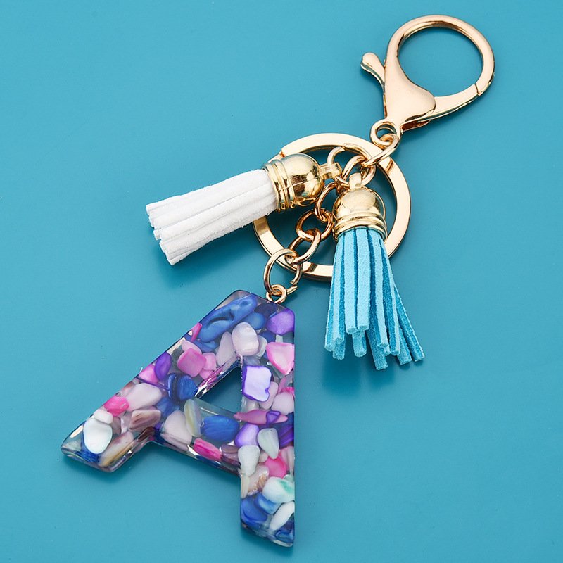 Wholesale Tassel Keychains for Keys Women Jewelry A-Z Letters Initial Resin Handbag Pendant Cute Keychain Accessories