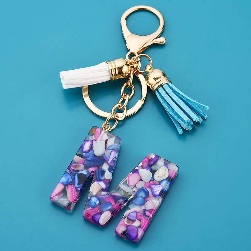 Wholesale Tassel Keychains for Keys Women Jewelry A-Z Letters Initial Resin Handbag Pendant Cute Keychain Accessories