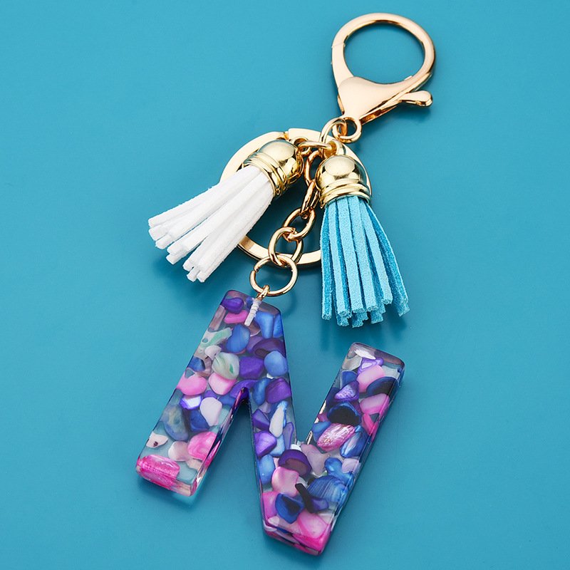 Wholesale Tassel Keychains for Keys Women Jewelry A-Z Letters Initial Resin Handbag Pendant Cute Keychain Accessories