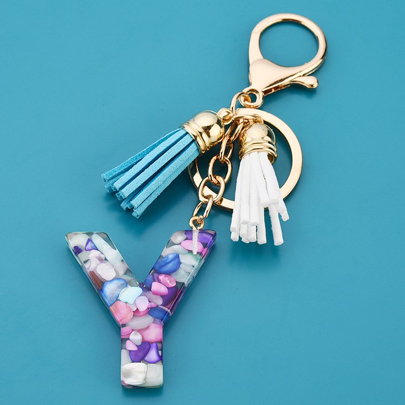 Wholesale Tassel Keychains for Keys Women Jewelry A-Z Letters Initial Resin Handbag Pendant Cute Keychain Accessories