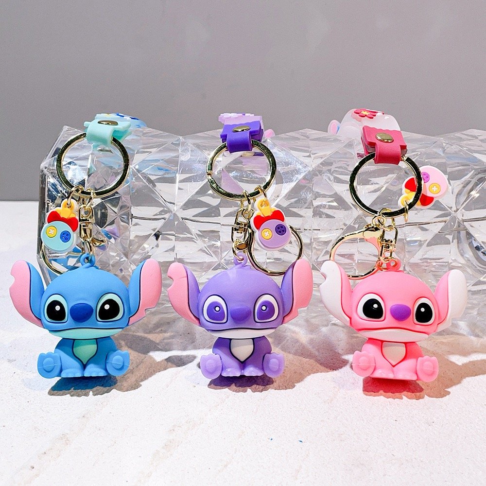 Kawaii cartoon 3D PVC Anime keychain rubber Lilo Stitch Ilaveros Pink Angel Key Chain silicon car Bag Pendant Keyring Key Chain