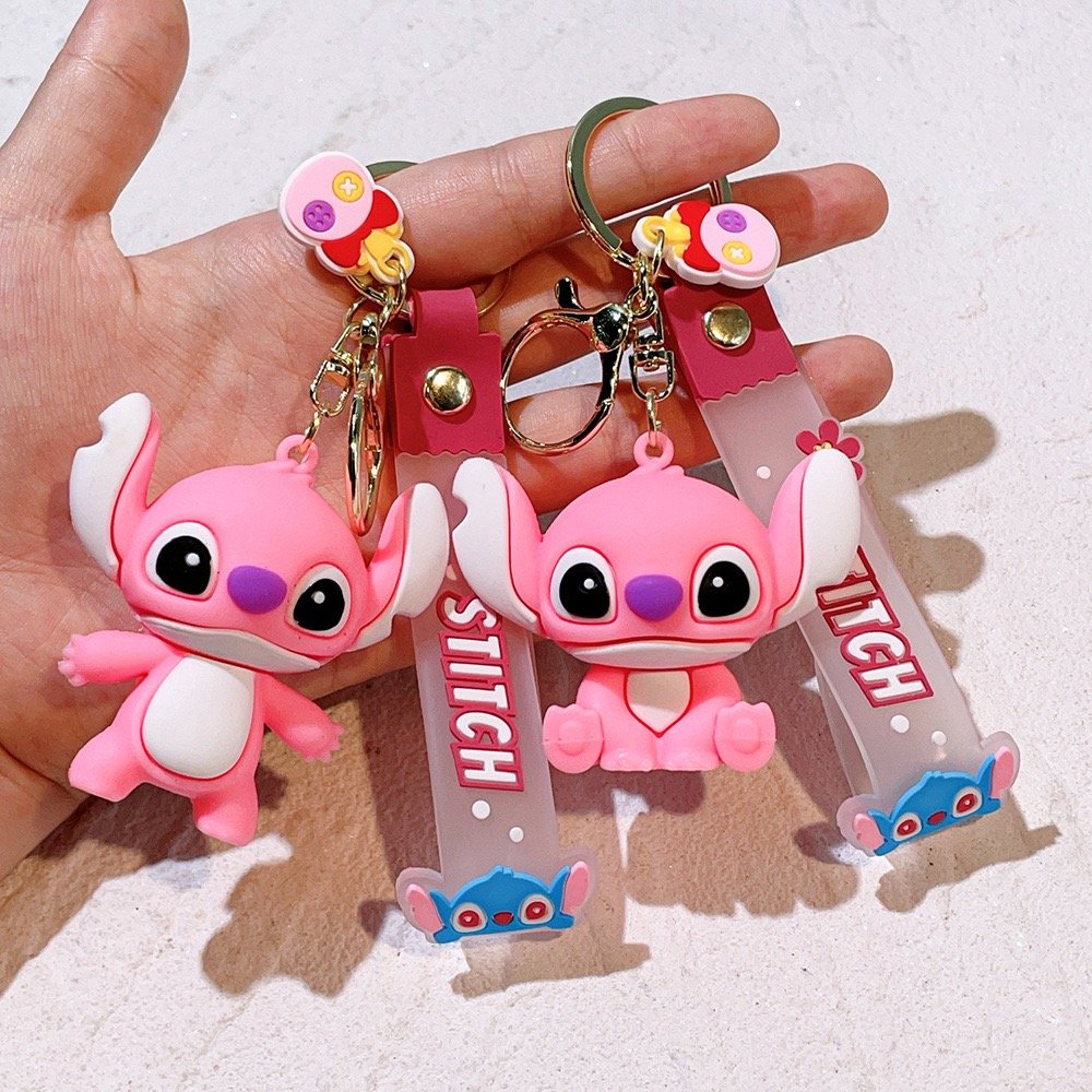 Kawaii cartoon 3D PVC Anime keychain rubber Lilo Stitch Ilaveros Pink Angel Key Chain silicon car Bag Pendant Keyring Key Chain