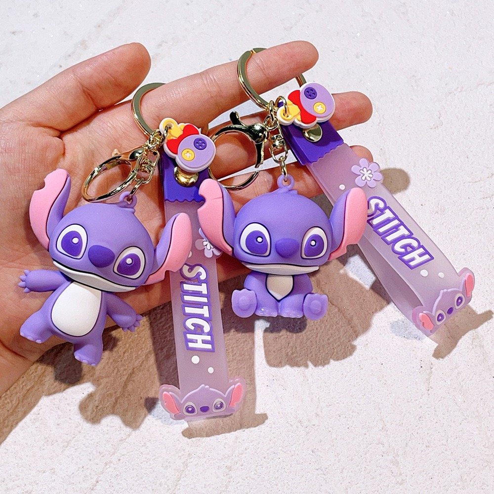 Kawaii cartoon 3D PVC Anime keychain rubber Lilo Stitch Ilaveros Pink Angel Key Chain silicon car Bag Pendant Keyring Key Chain