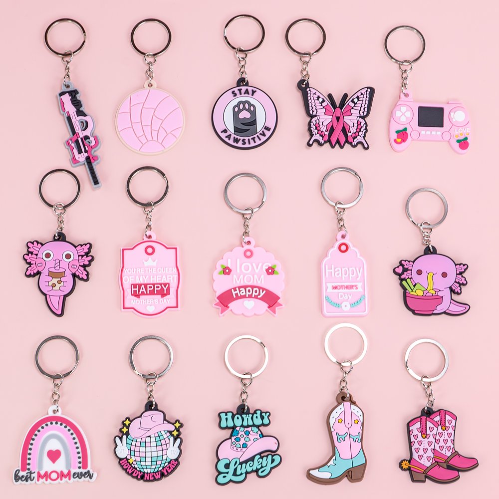 wholesale custom pink keychain cartoon figure keyrings movie key chains cute key holder