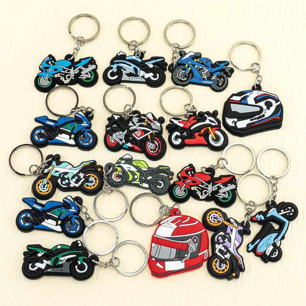 pvc keychains Motorcycle cartoon figure keyrings magic key chains cute key holder fit kids children bag trinket wholesale