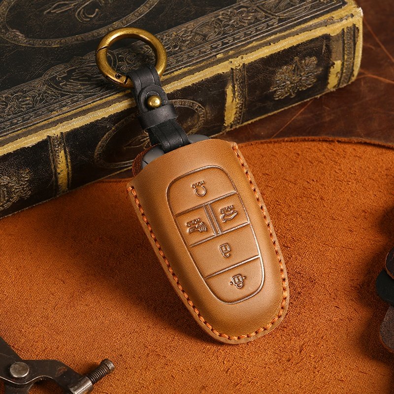 Wholesale Accessories Genuine Leather Car Key Case Shell for Hyundai Sonata Kona Santa Fe Smart Key Cover
