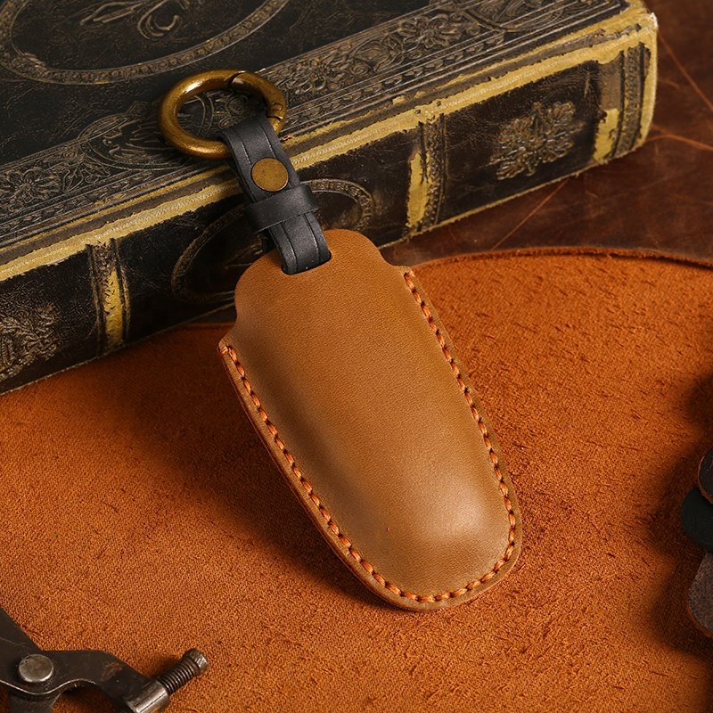 Wholesale Accessories Genuine Leather Car Key Case Shell for Hyundai Sonata Kona Santa Fe Smart Key Cover
