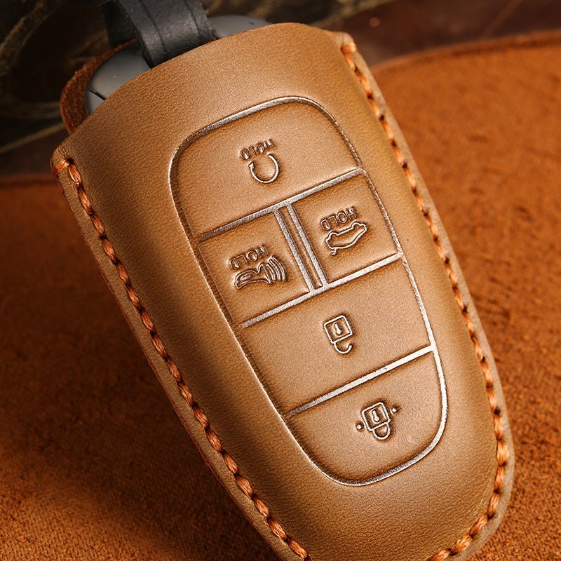 Wholesale Accessories Genuine Leather Car Key Case Shell for Hyundai Sonata Kona Santa Fe Smart Key Cover