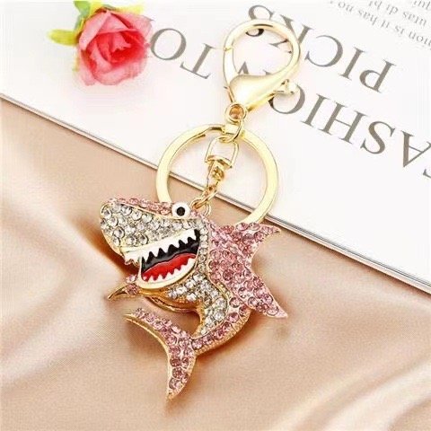 Metal keychain bling alloy crystal rhinestone shark key chains glittering Ocean Animal shark keyring bag pendant charms decorate