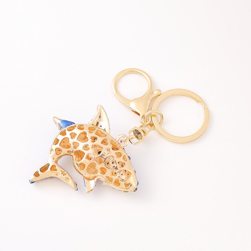 Metal keychain bling alloy crystal rhinestone shark key chains glittering Ocean Animal shark keyring bag pendant charms decorate