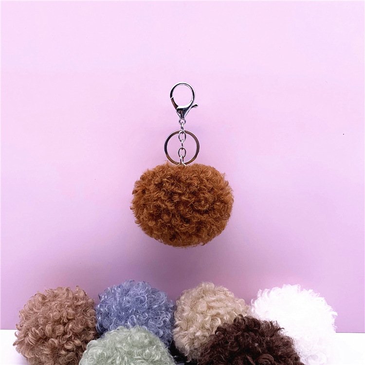 Wholesale cute fur ball keychain teddy curly hair keychain bag charm car plush key chain creative gift jewelry accessories charm