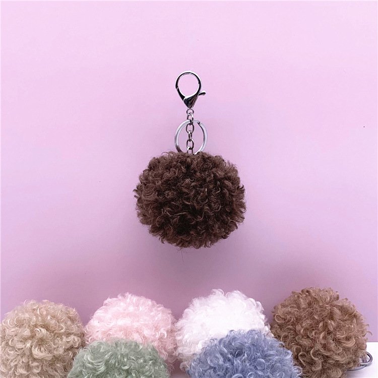Wholesale cute fur ball keychain teddy curly hair keychain bag charm car plush key chain creative gift jewelry accessories charm