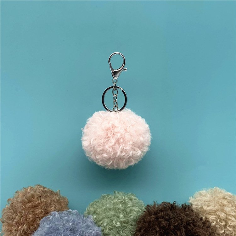 Wholesale cute fur ball keychain teddy curly hair keychain bag charm car plush key chain creative gift jewelry accessories charm