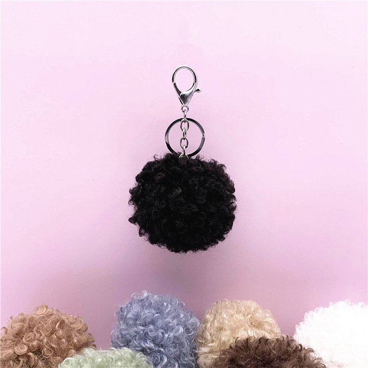 Wholesale cute fur ball keychain teddy curly hair keychain bag charm car plush key chain creative gift jewelry accessories charm