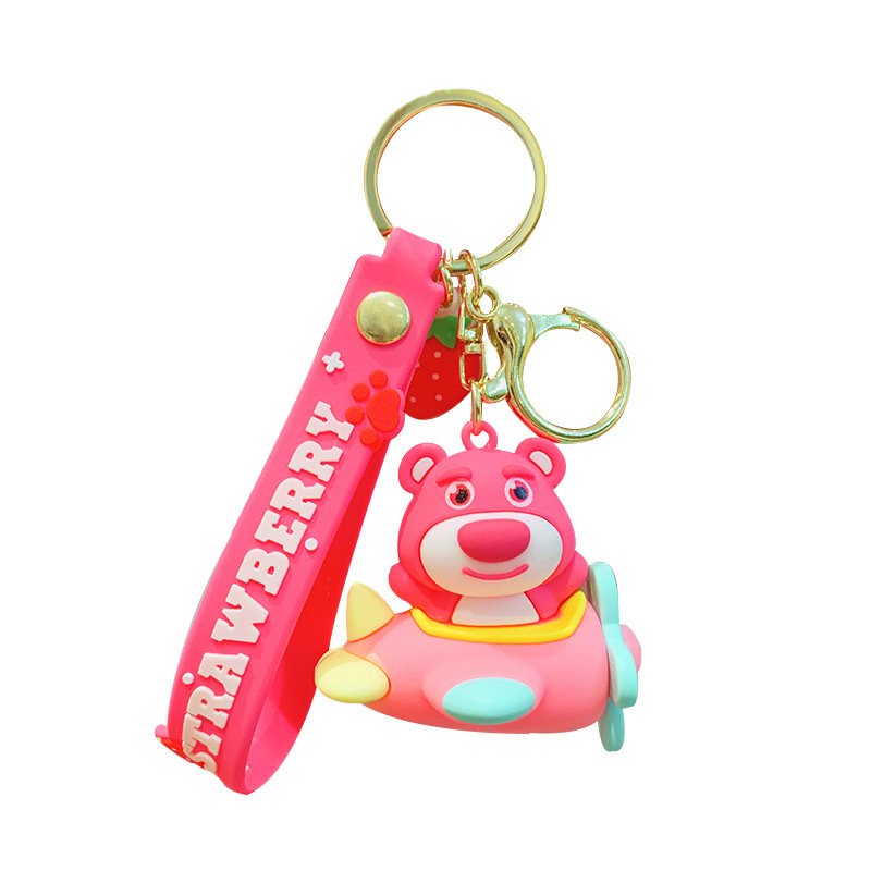Cartoon Cute Plane Strawberry Bear Keychain Exquisite Doll Couple Bag Accessories Car Pendant Chain Small Gift
