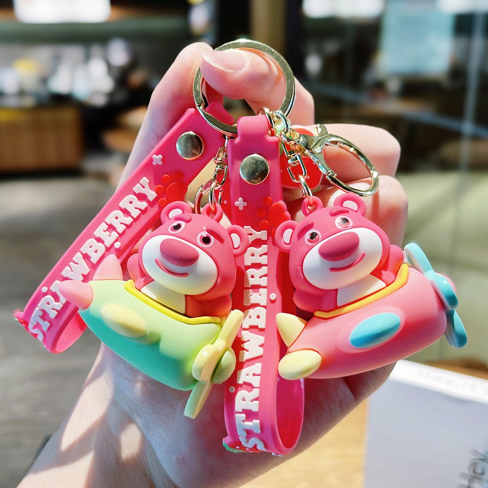 Cartoon Cute Plane Strawberry Bear Keychain Exquisite Doll Couple Bag Accessories Car Pendant Chain Small Gift
