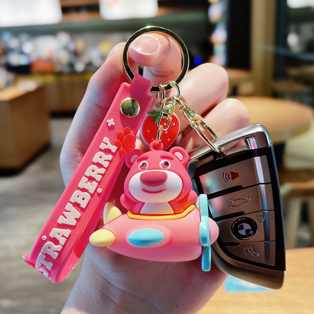 Cartoon Cute Plane Strawberry Bear Keychain Exquisite Doll Couple Bag Accessories Car Pendant Chain Small Gift