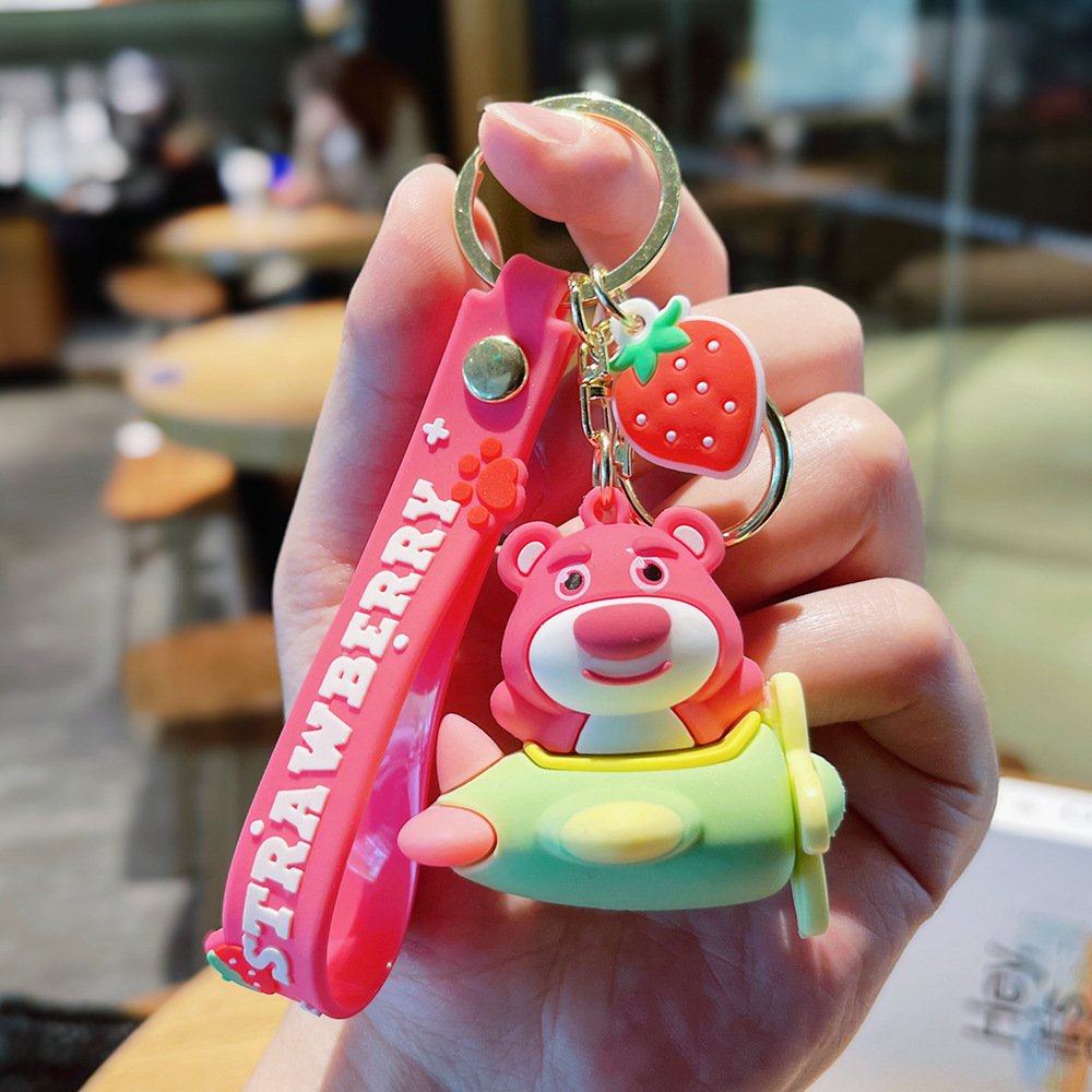 Cartoon Cute Plane Strawberry Bear Keychain Exquisite Doll Couple Bag Accessories Car Pendant Chain Small Gift