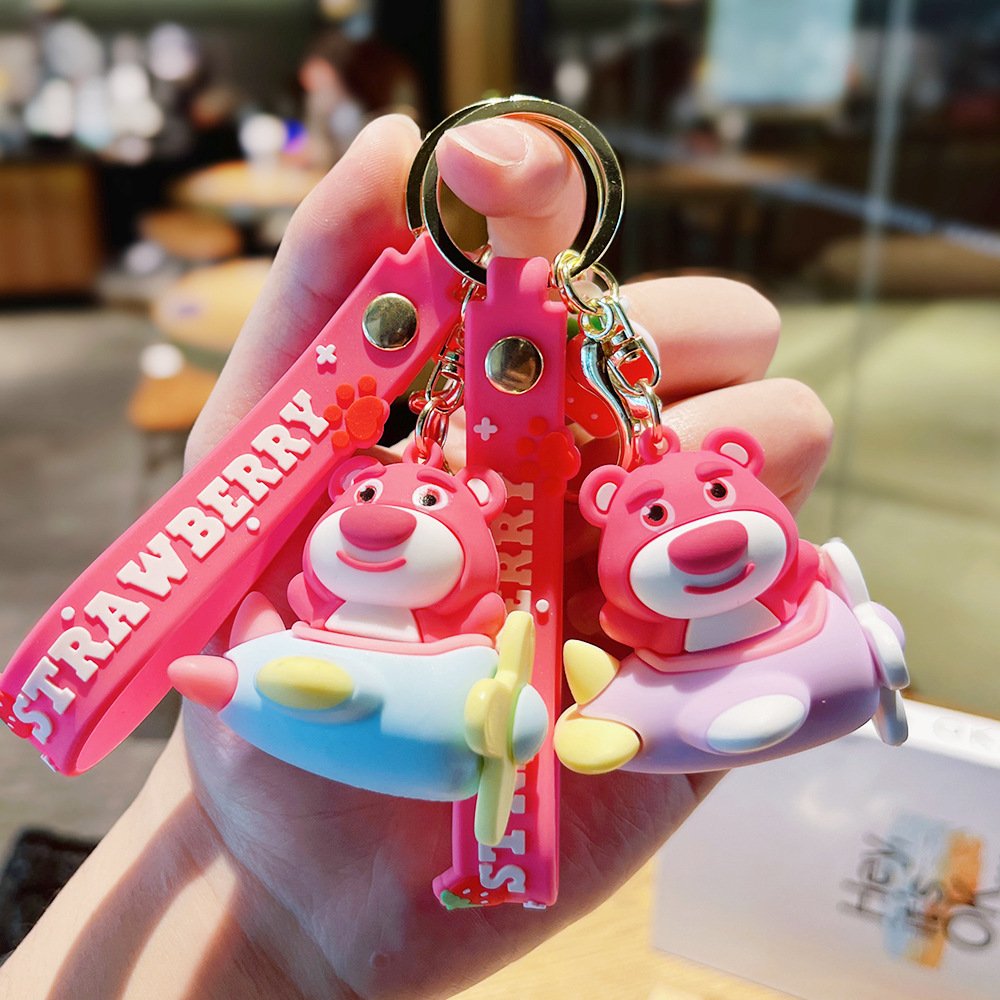 Cartoon Cute Plane Strawberry Bear Keychain Exquisite Doll Couple Bag Accessories Car Pendant Chain Small Gift