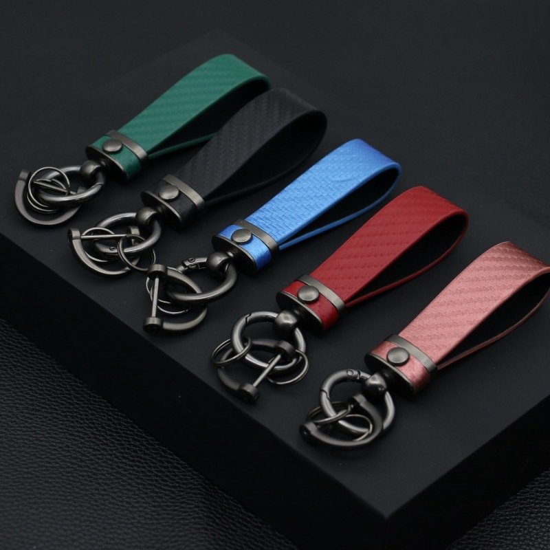 Mens Keychain Carbon Fiber Car Keychain Spring Keyring Leather Key Fob Car Accessories Anti Lost Car Key chains Organizer D-Ring