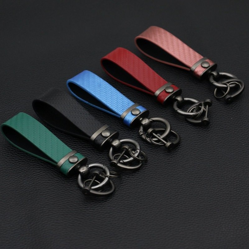 Mens Keychain Carbon Fiber Car Keychain Spring Keyring Leather Key Fob Car Accessories Anti Lost Car Key chains Organizer D-Ring