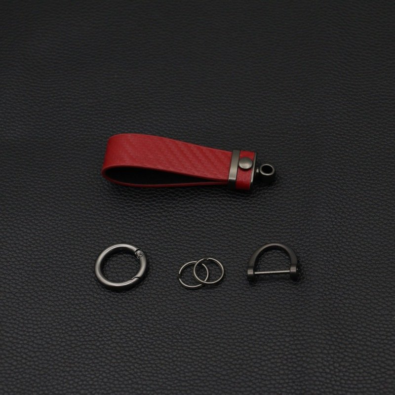 Mens Keychain Carbon Fiber Car Keychain Spring Keyring Leather Key Fob Car Accessories Anti Lost Car Key chains Organizer D-Ring