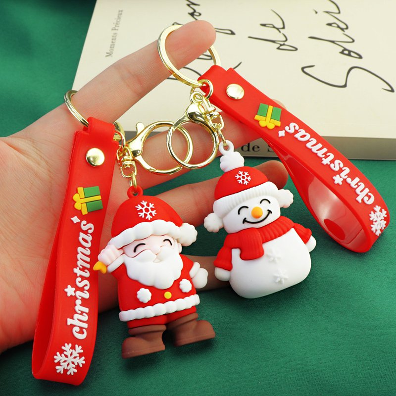 3D Christmas Keychains Gifts Cute Santa Claus Pendants Mini Anime Dolls Keyrings 3D Xmas Cartoon Rubber Key Chain Accessories