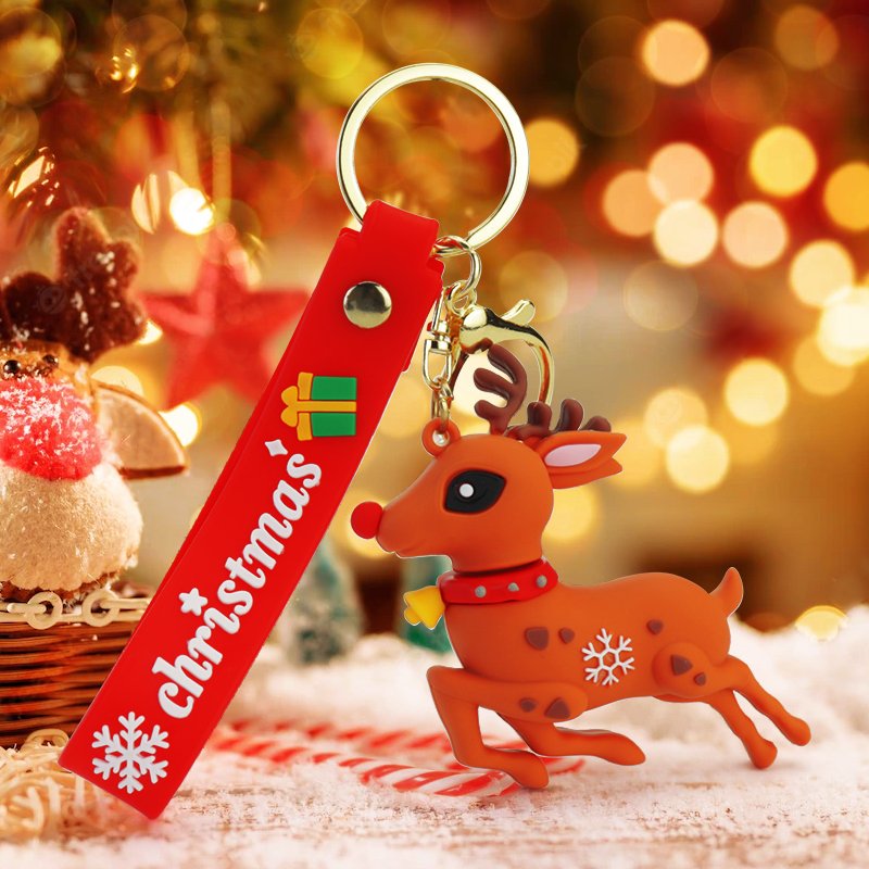 3D Christmas Keychains Gifts Cute Santa Claus Pendants Mini Anime Dolls Keyrings 3D Xmas Cartoon Rubber Key Chain Accessories