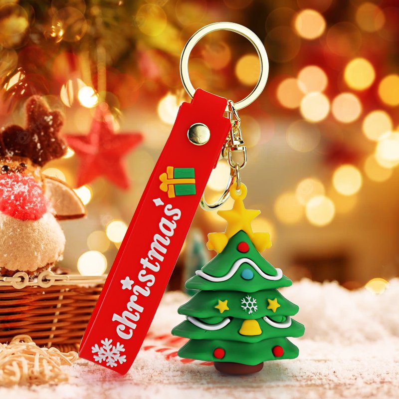 3D Christmas Keychains Gifts Cute Santa Claus Pendants Mini Anime Dolls Keyrings 3D Xmas Cartoon Rubber Key Chain Accessories