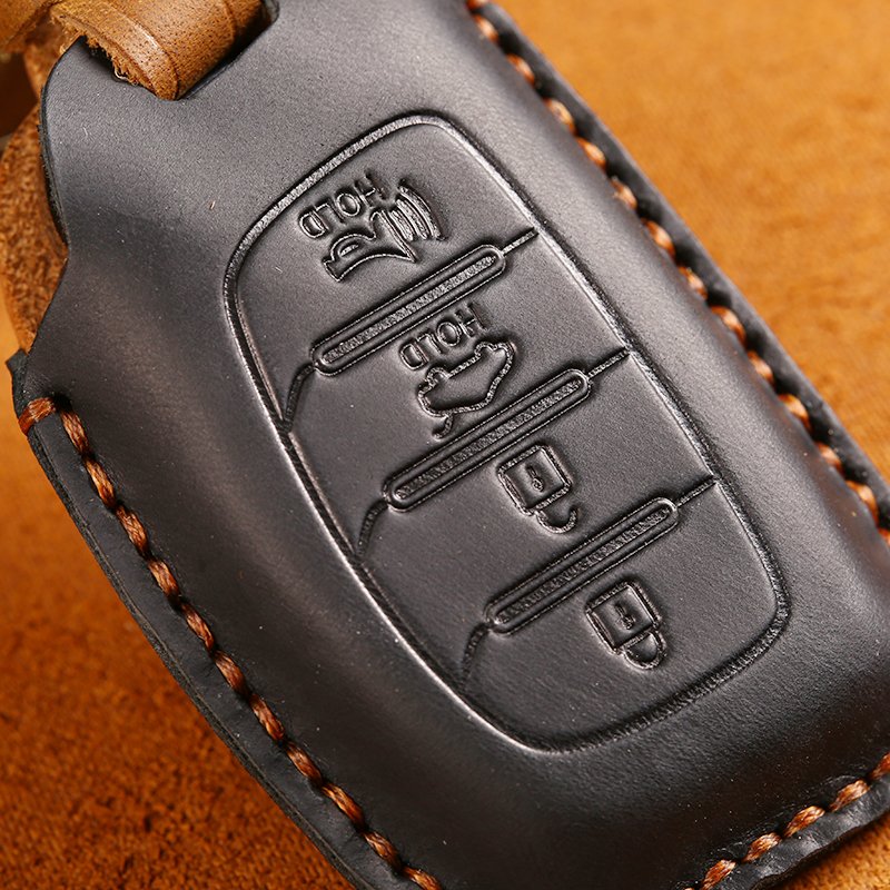 Wholesale Accessories 2025 Genuine Leather Car Key Case for Hyundai Smart 4 Buttons Leather Remote Car Key Shell Cover
