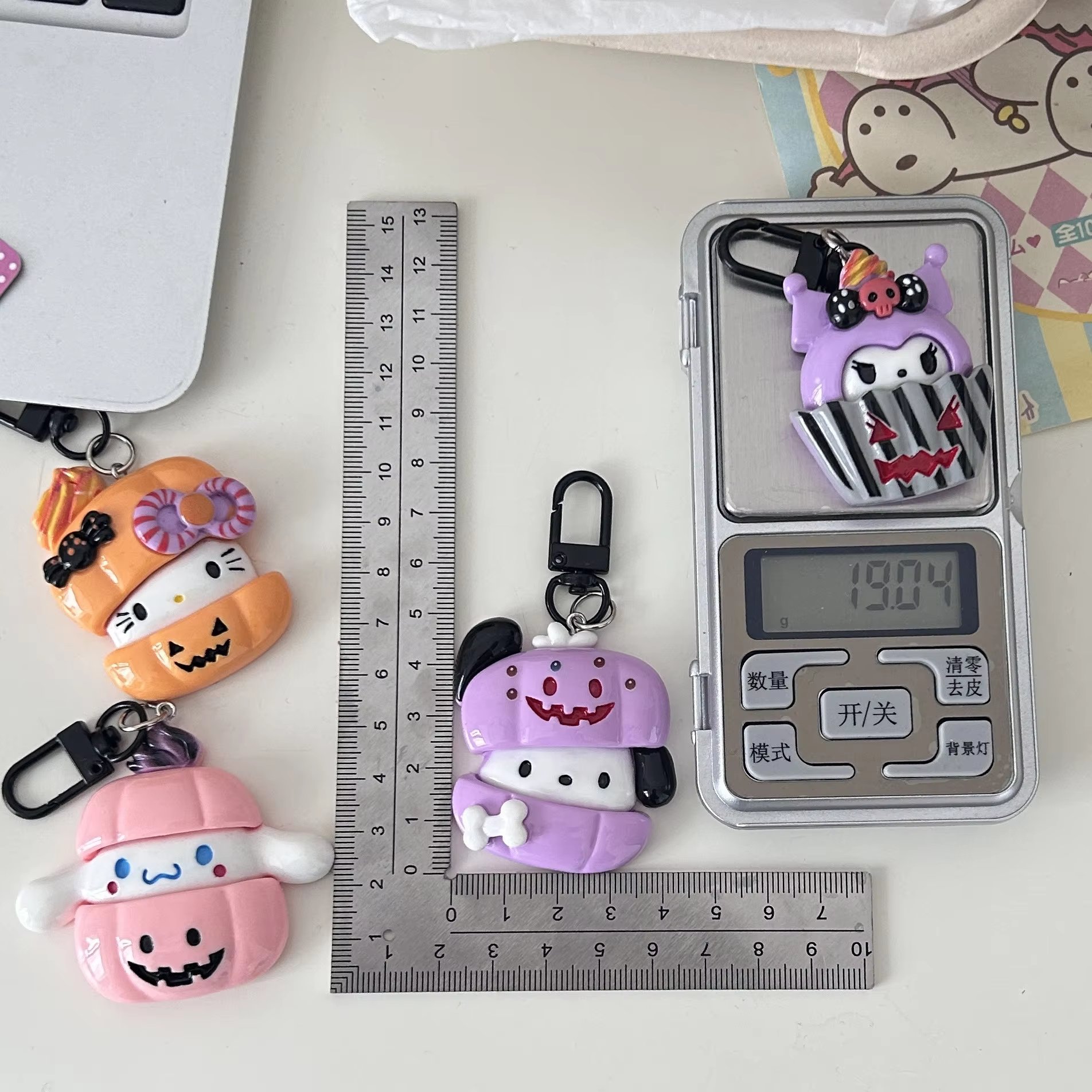 New halloween gift sanrioed Cartoon Funny Pumpkin Keychain innamon melody Pendant For Girls halloween decoration hanging decor