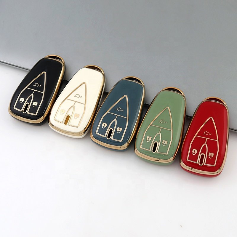 Gold Edge TPU Car Key Case Cover Fit for Changan CS35 CS75 V3 CS15 V5 V7 Oushang A600 A800 Raeton 3button Key Holder Accessories