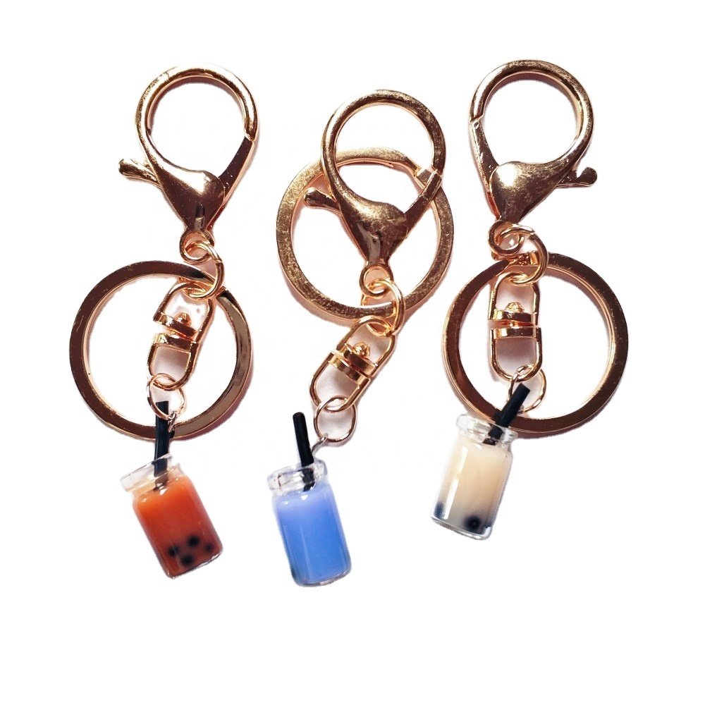 Cute Pearl Bubble milk Tea Keychain,tea cup drink juice food popcorn pork sushi resin car keyring Jewelry Accessory boba keyring