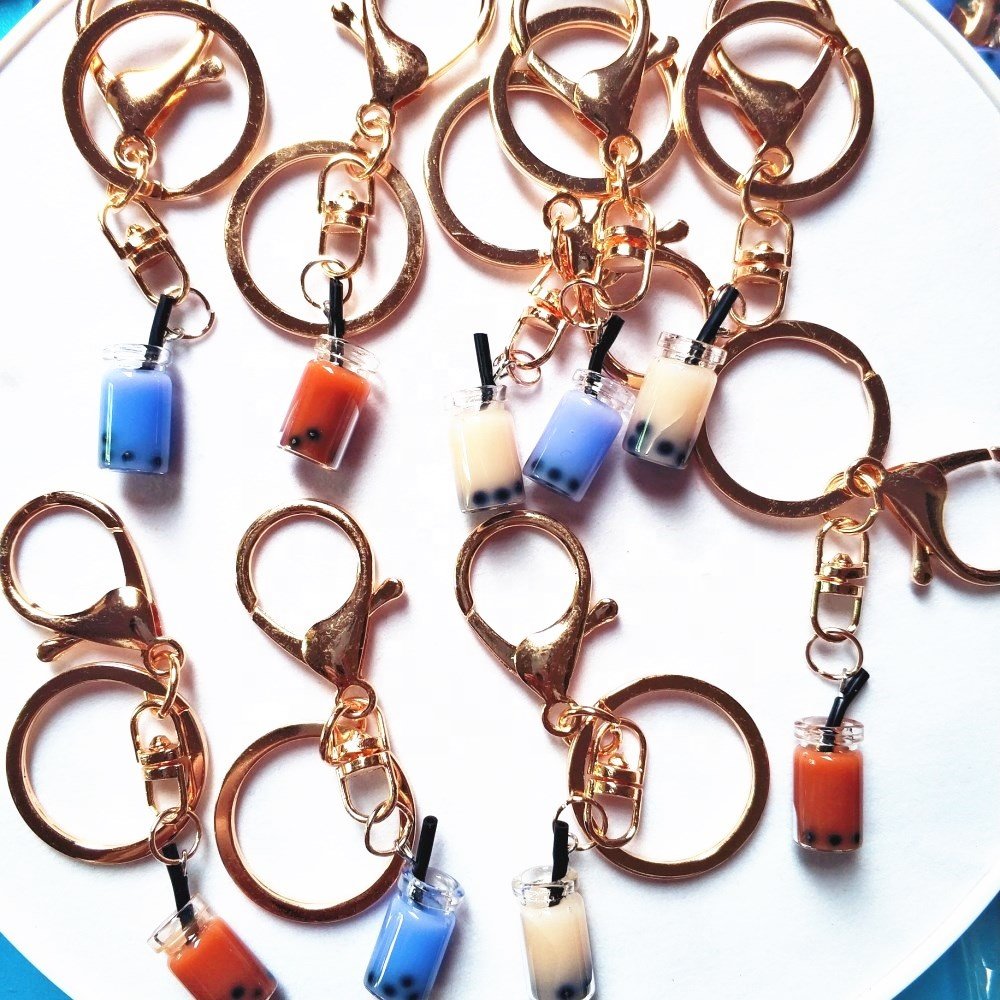 Cute Pearl Bubble milk Tea Keychain,tea cup drink juice food popcorn pork sushi resin car keyring Jewelry Accessory boba keyring