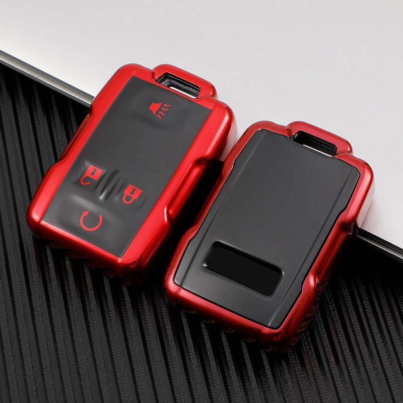 for GMC key fob cover case with keychain,Soft TPU key Shell skin 4-Buttons fit chevy Colorado Remote Key Vehicle Accessories