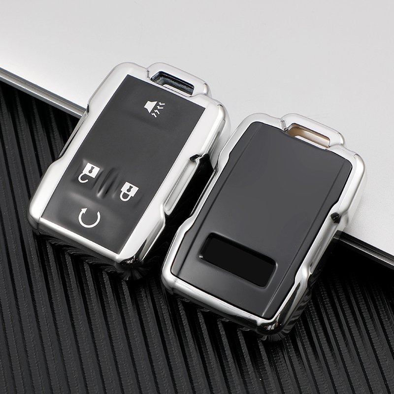 for GMC key fob cover case with keychain,Soft TPU key Shell skin 4-Buttons fit chevy Colorado Remote Key Vehicle Accessories