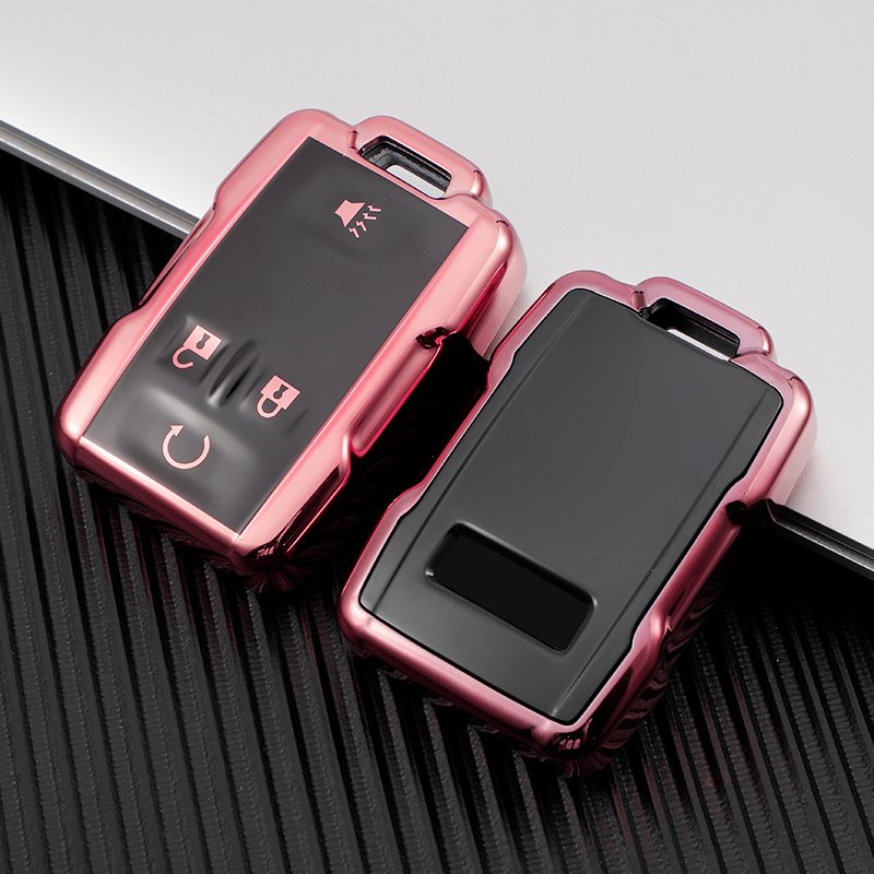 for GMC key fob cover case with keychain,Soft TPU key Shell skin 4-Buttons fit chevy Colorado Remote Key Vehicle Accessories