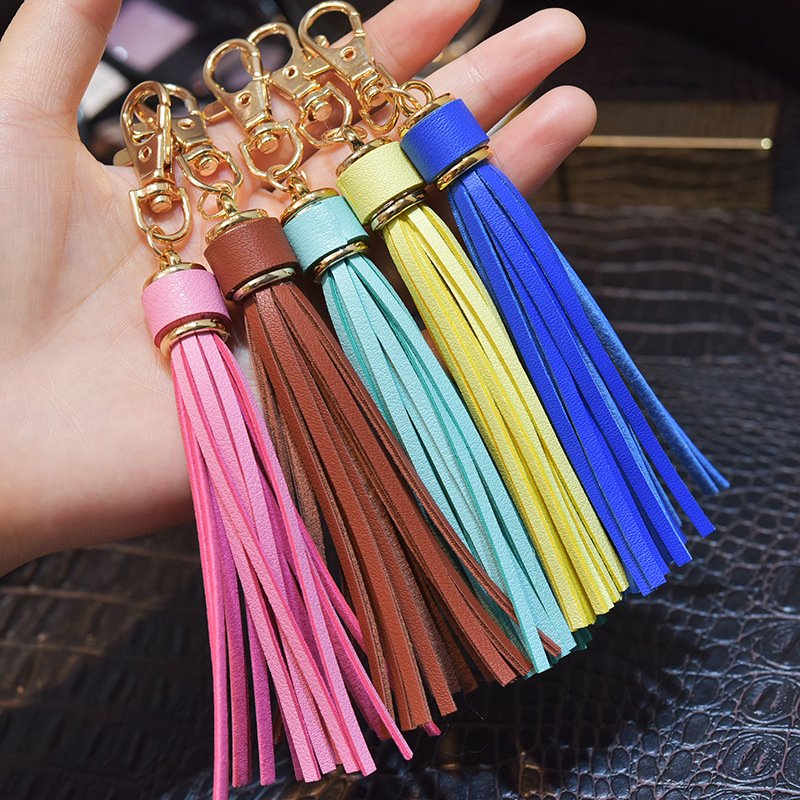 New PU leather tassel keychain imitation super slim long tassel diy luggage accessories tassel car key chain pendant key ring