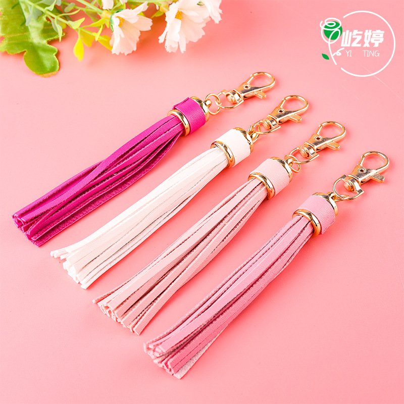 New PU leather tassel keychain imitation super slim long tassel diy luggage accessories tassel car key chain pendant key ring