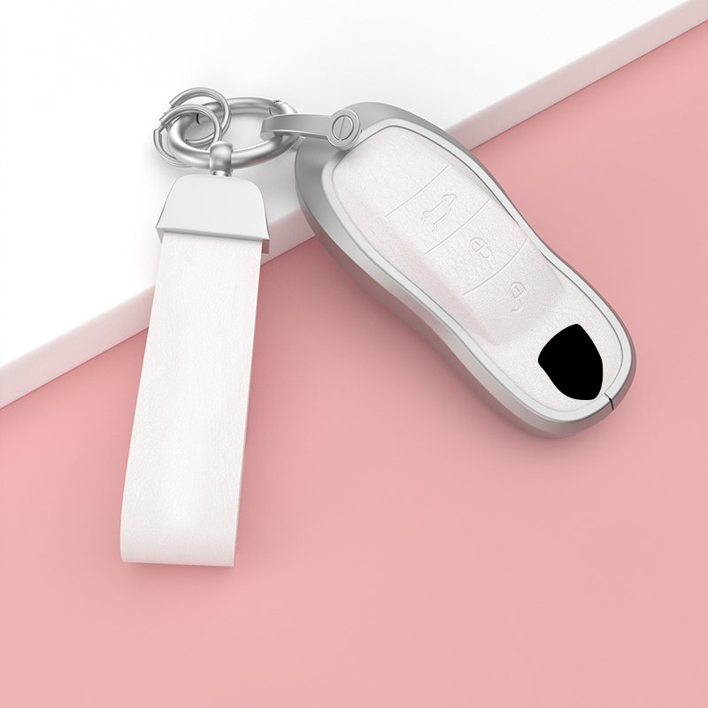Fashion Leather Aluminum Alloy Car Key Case Cover For Porsche Taycan Panamera Cayenne 911 Accessories