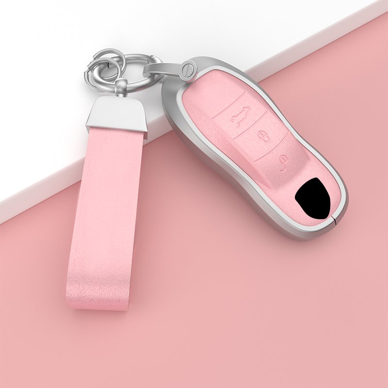 Fashion Leather Aluminum Alloy Car Key Case Cover For Porsche Taycan Panamera Cayenne 911 Accessories