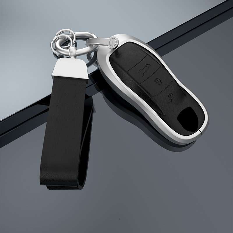 Fashion Leather Aluminum Alloy Car Key Case Cover For Porsche Taycan Panamera Cayenne 911 Accessories