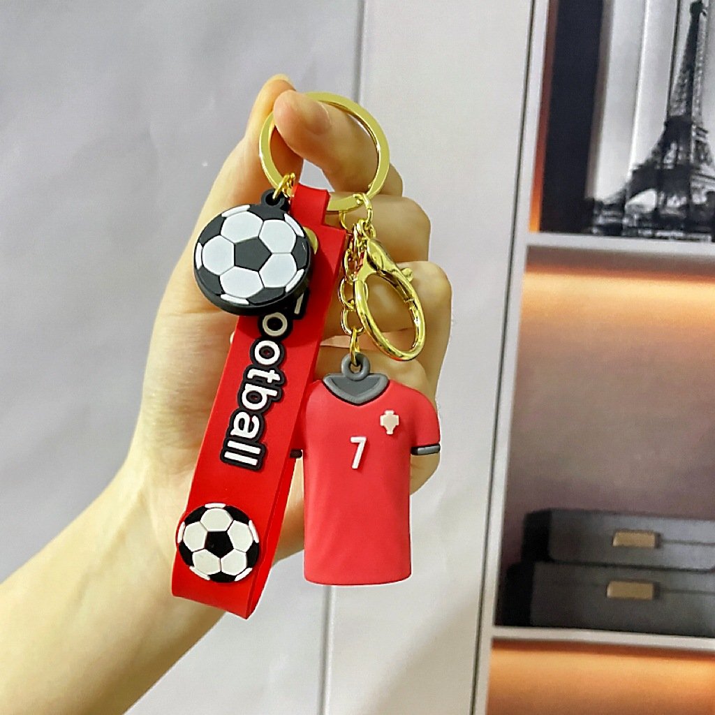 Custom Soft PVC Keychain Cartoon Character Football Lovers Soft Rubber Key Chain Silicone Keyring 2D 3D Rubber PVC Keychain