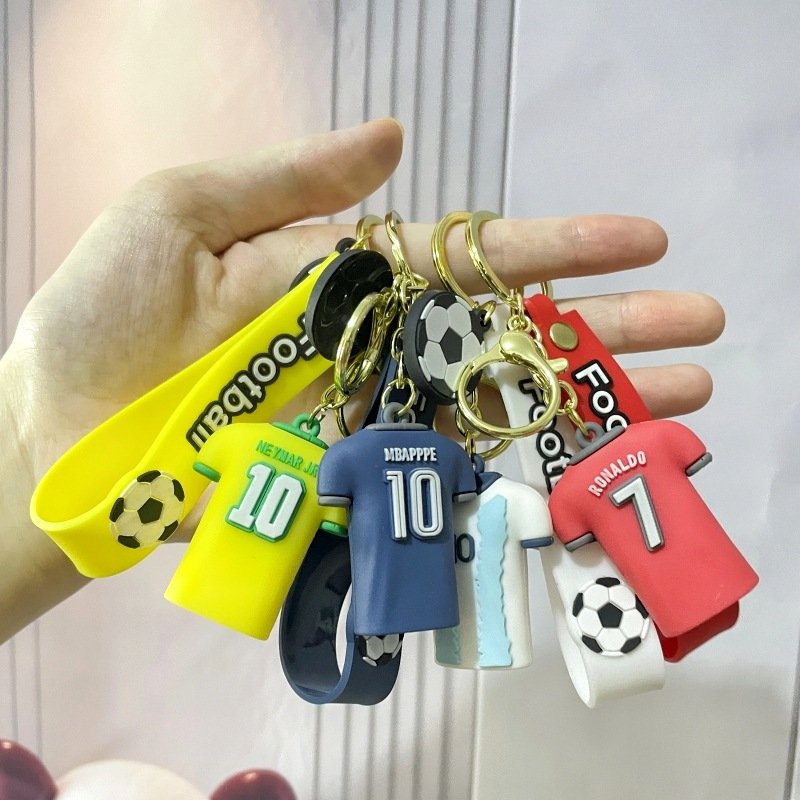 Custom Soft PVC Keychain Cartoon Character Football Lovers Soft Rubber Key Chain Silicone Keyring 2D 3D Rubber PVC Keychain