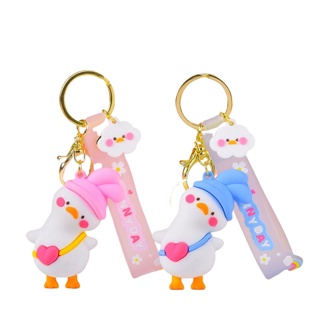 Cute rubber duck keychain 3d cartoon pvc Duck keychain animal Resin Duck Doll Key Chains car charm pendant gift silicone Keyring
